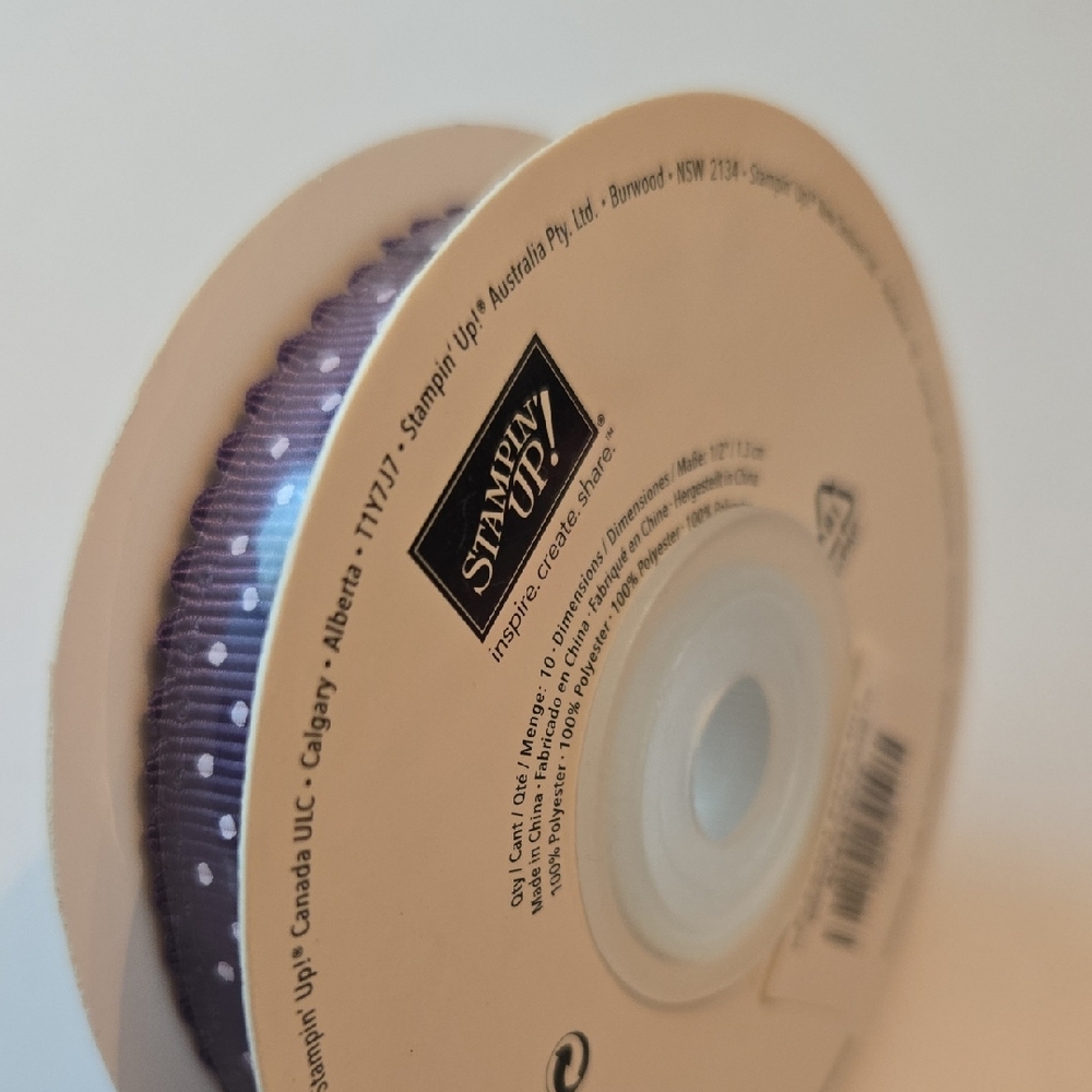 NWT Stampin' Up! Retired Elegant Eggplant Scallop Dots Ribbon 1/2" x 10 Yards